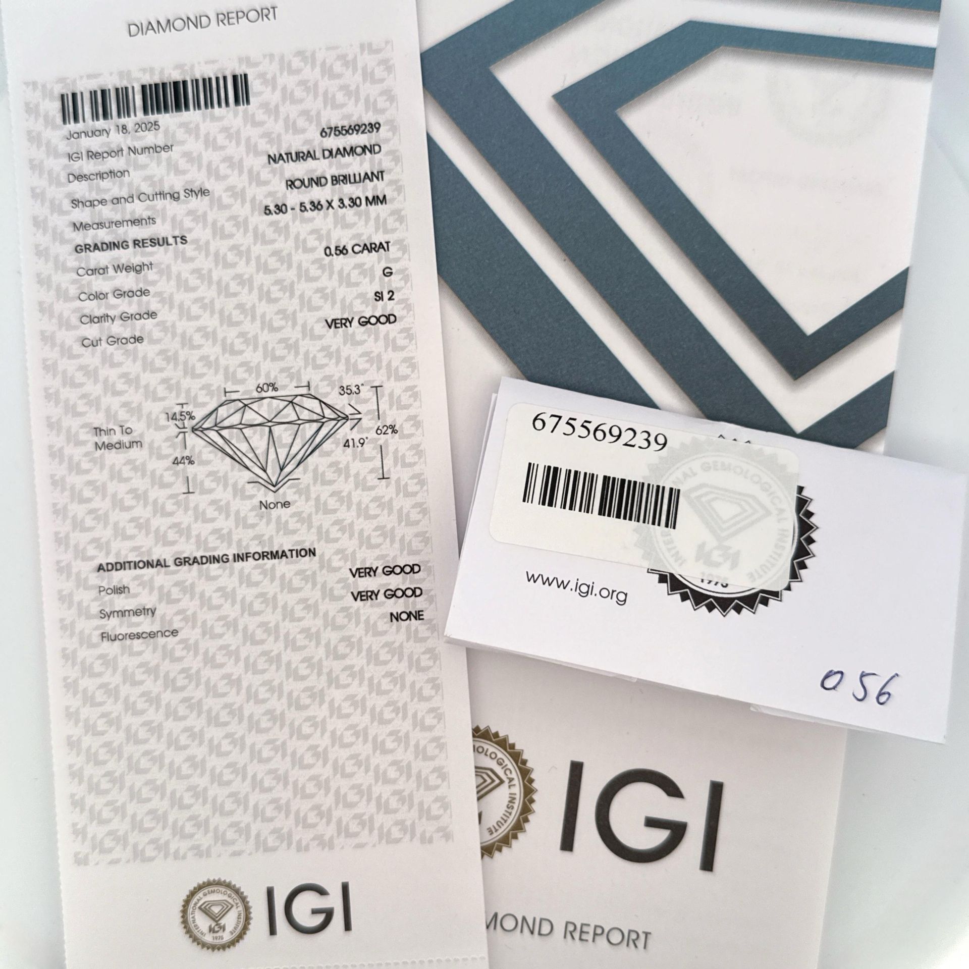 Dijamant 0.56ct (G,SI2) - Bel Diamonds