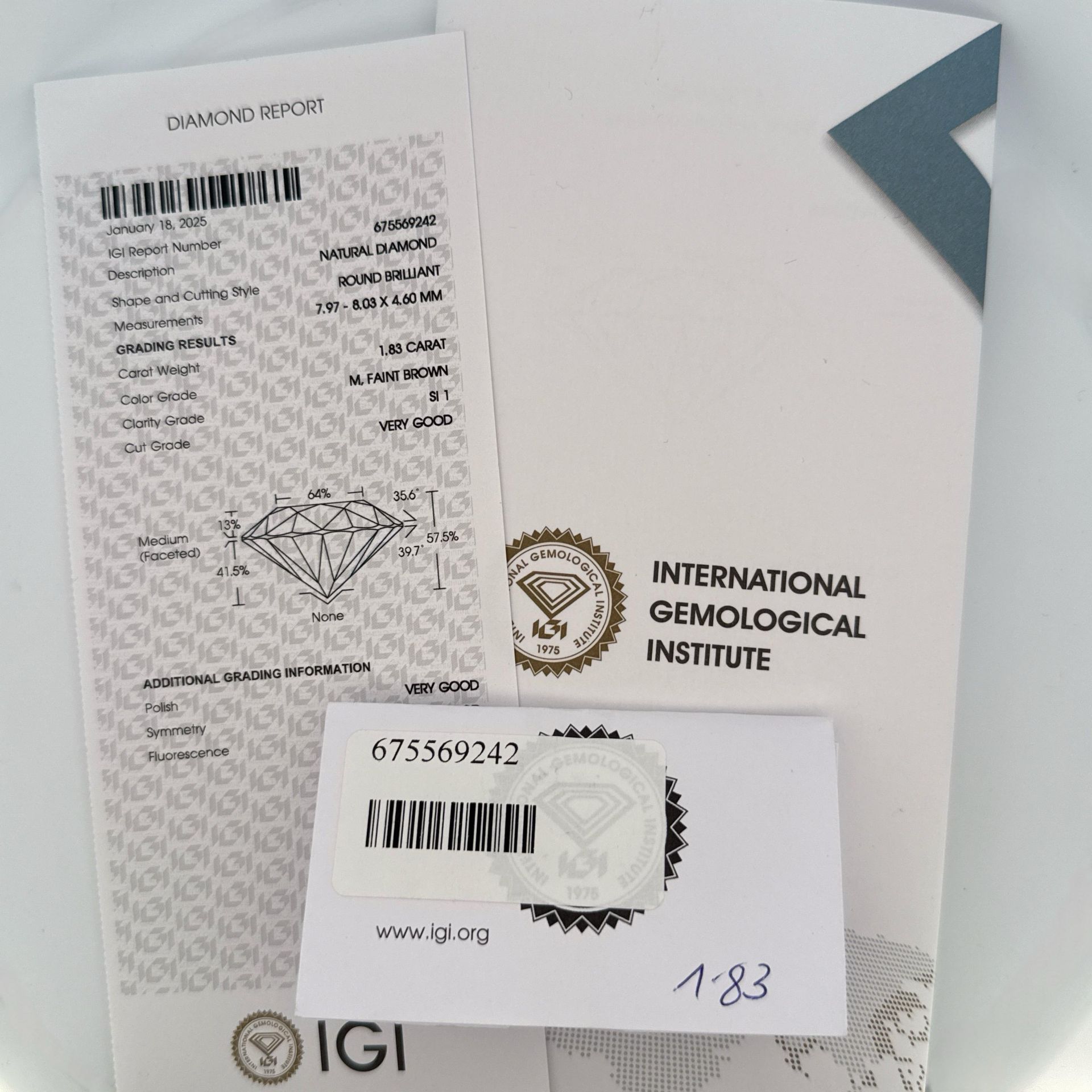 Dijamant 1.83ct (M,SI1) - Bel Diamonds